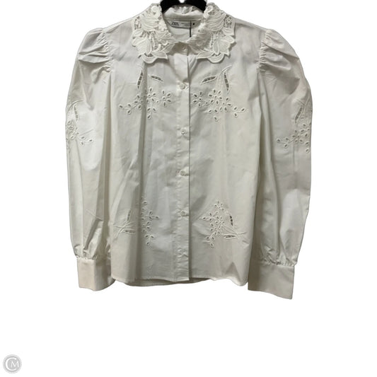 Top Long Sleeve By Zara In White, Size: M