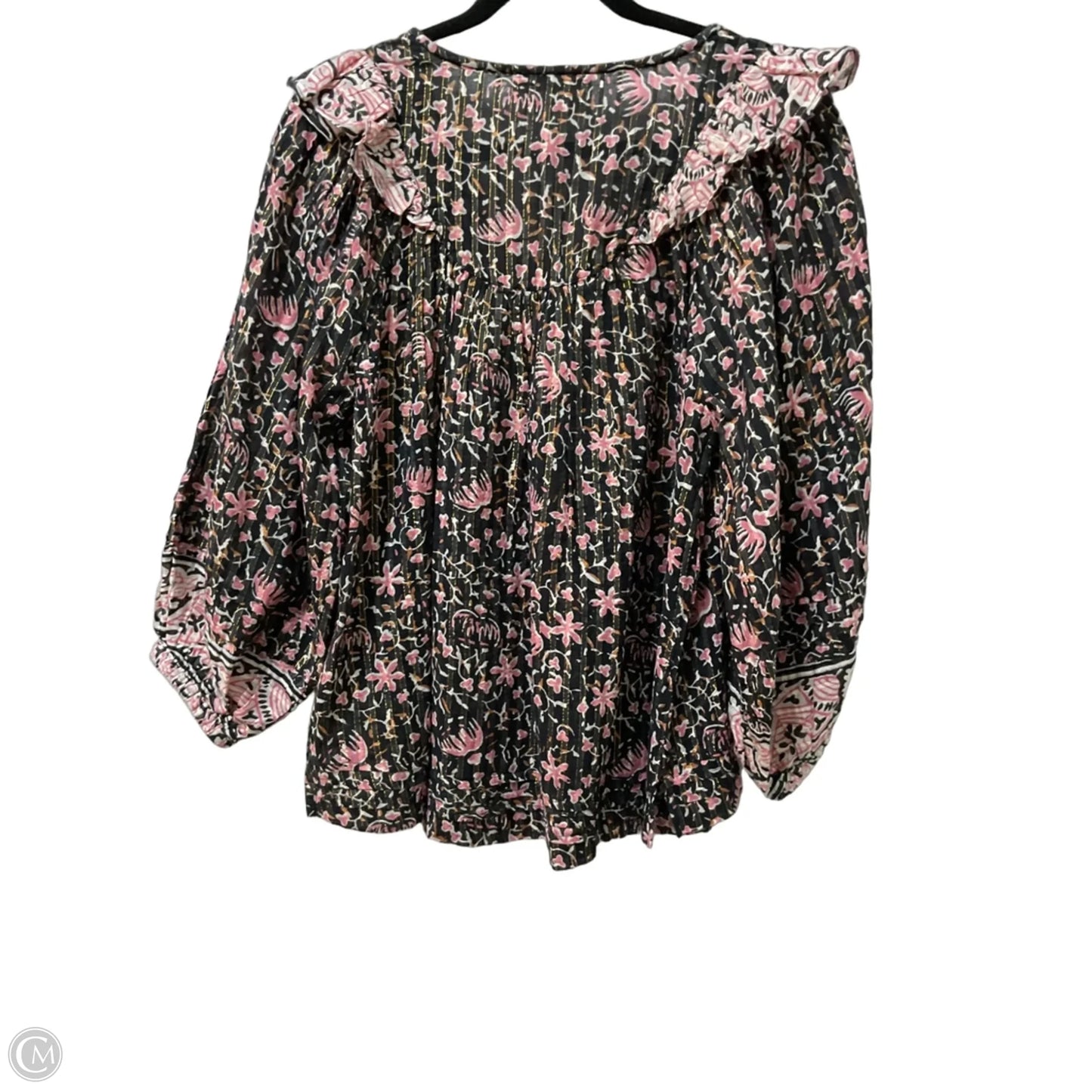 Blouse Long Sleeve By Cleobella In Black & Pink, Size: S