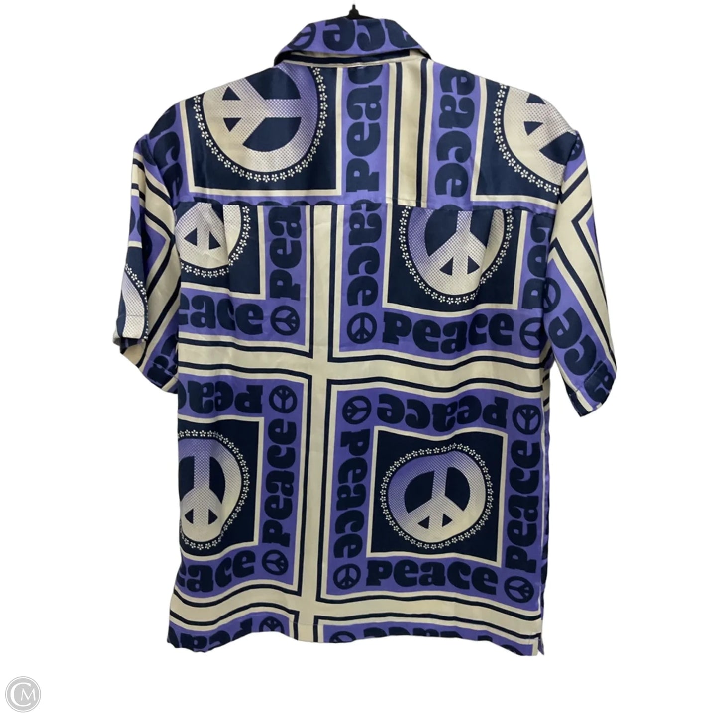 Blouse Short Sleeve By Urban Outfitters In Blue & Cream, Size: S