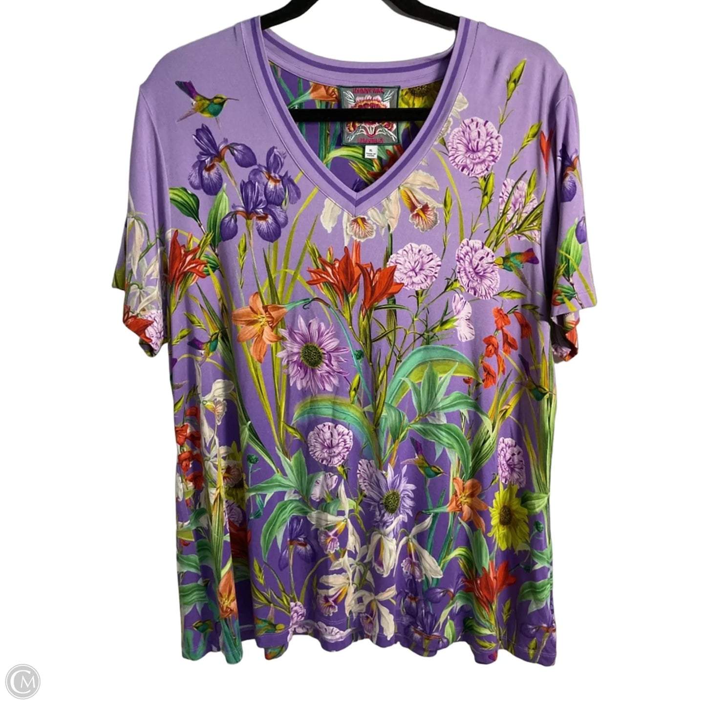 Top Short Sleeve By Johnny Was In Tropical Print, Size: Xl