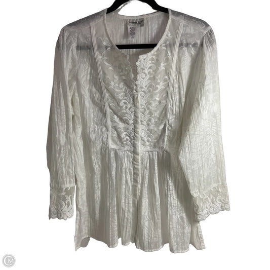 Blouse Long Sleeve By Coldwater Creek In White, Size: L