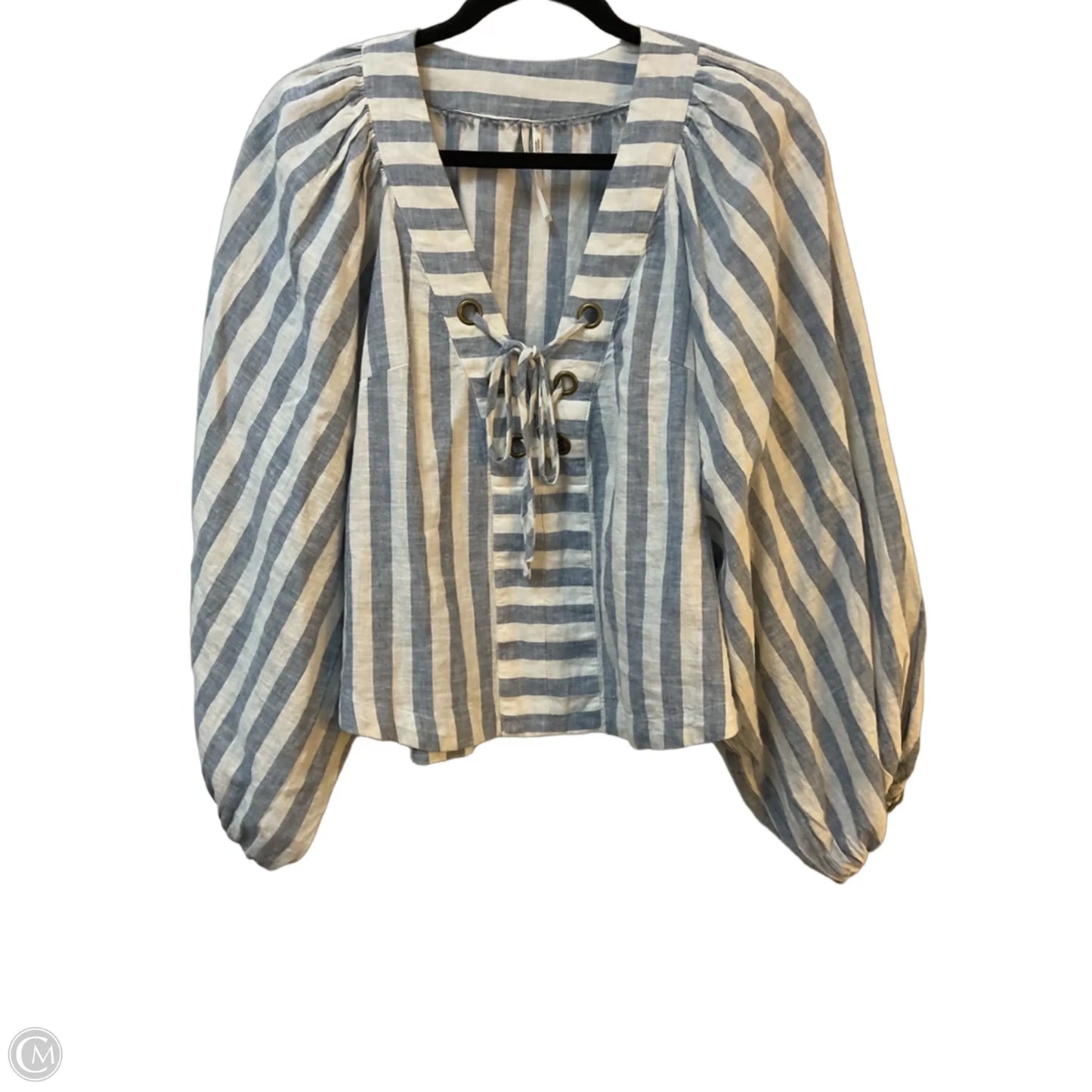 Top Long Sleeve By Anthropologie In Blue & White, Size: S
