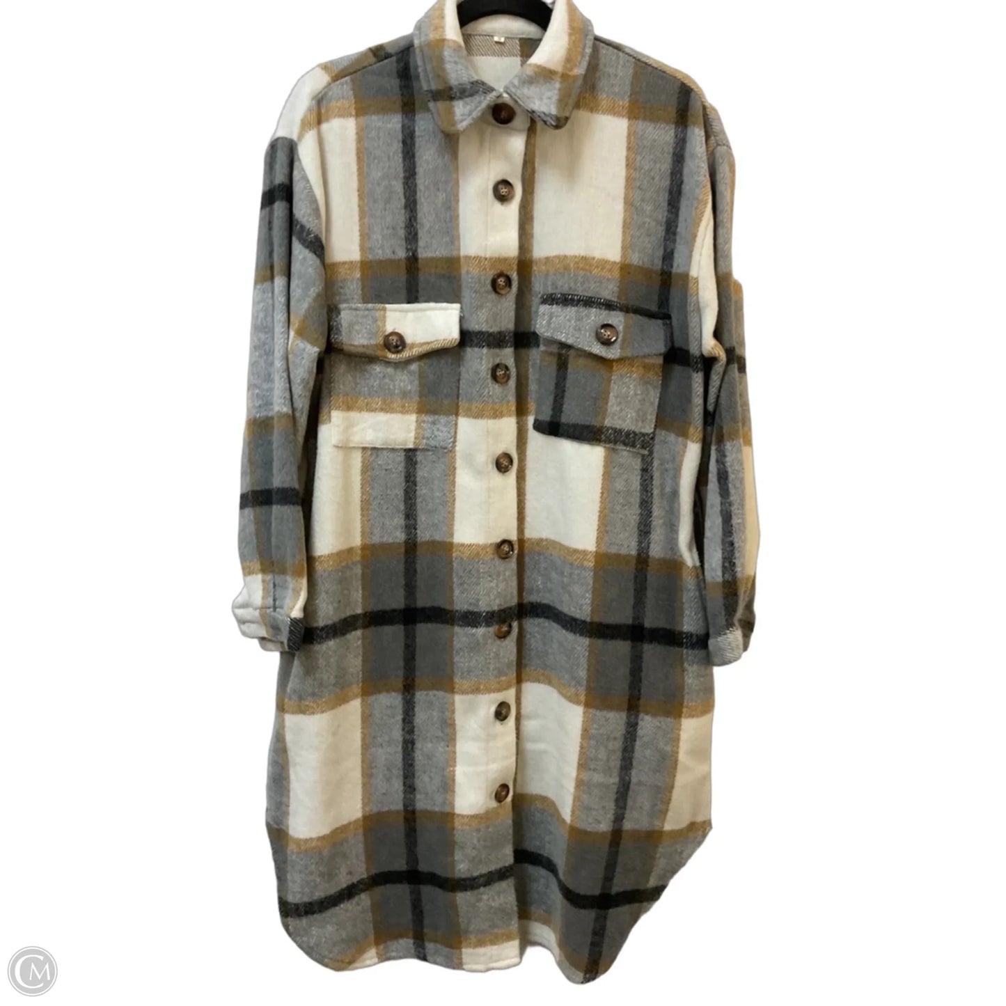 Jacket Shirt By Clothes Mentor In Grey & White, Size: S