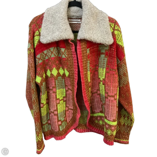 Sweater Cardigan By Anthropologie In Green & Pink, Size: S