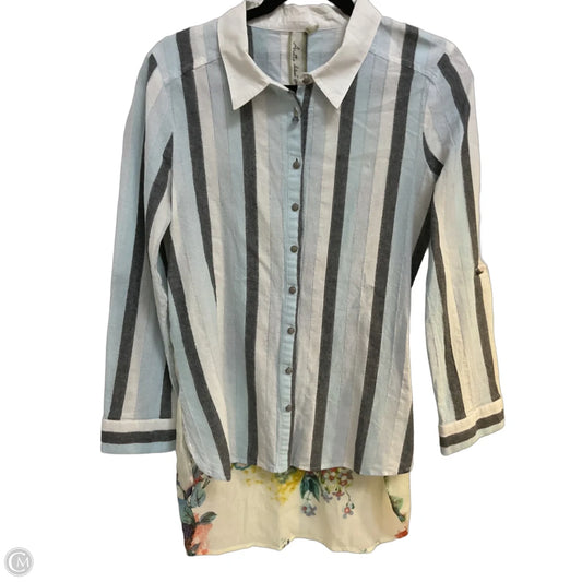 Tunic Long Sleeve By Aratta Silent Journey In Blue & White, Size: M