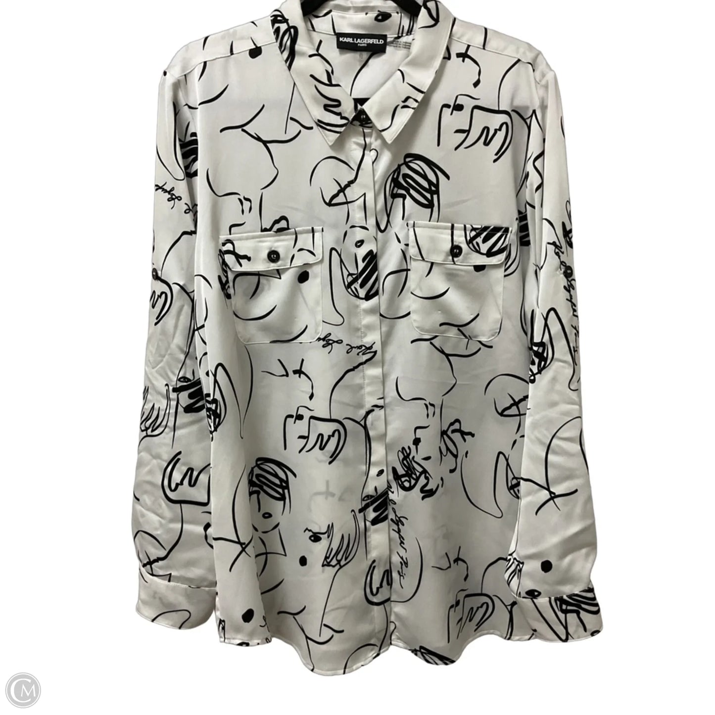 Top Long Sleeve Designer By Karl Lagerfeld In Black & White, Size: Xl