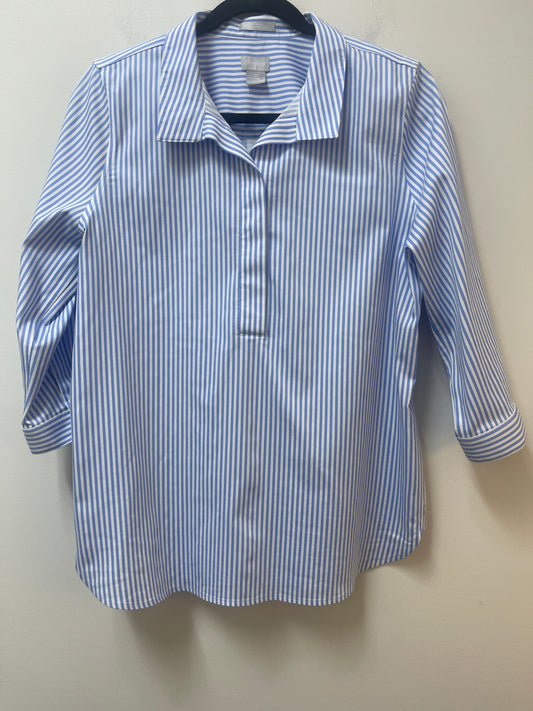 Top 3/4 Sleeve By Chicos In Blue & White, Size:Xs